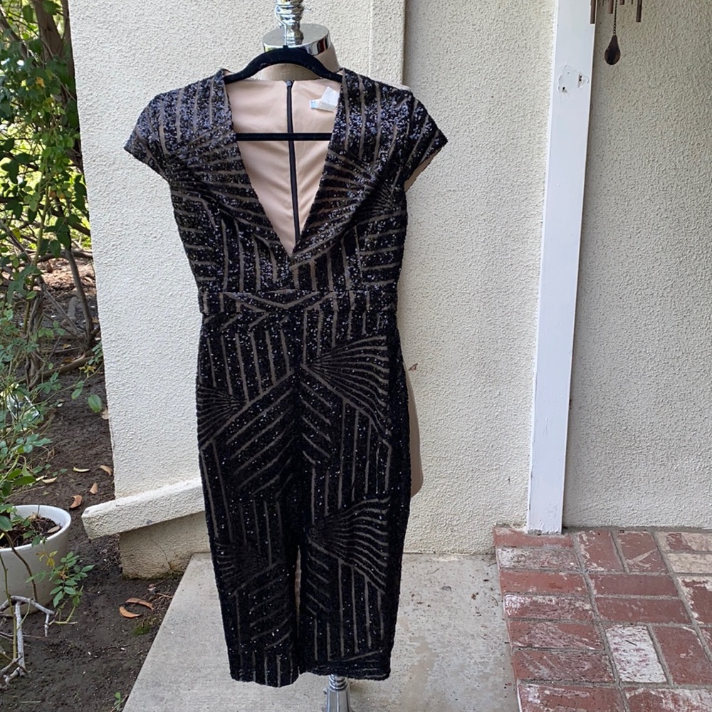 Rubber Ducky black gorgeous sequin low cut dress w/ slit up the front at bottom. - Picture 7 of 14